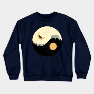 Moon and Sun Day Night YinYang kiity Crewneck Sweatshirt